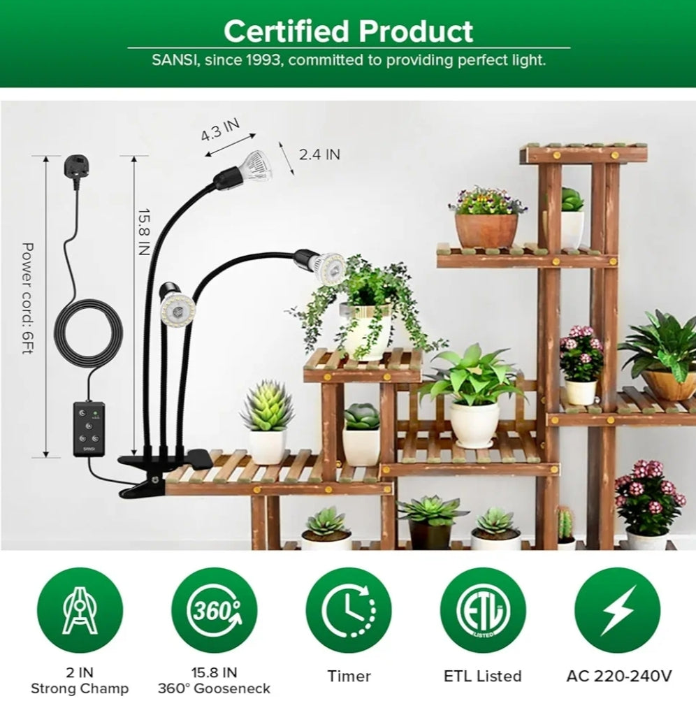 Sansi 450W 3 Arm Gooseneck Clip Plant Grow Light