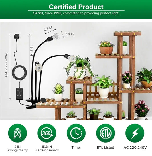 Sansi 450W 3 Arm Gooseneck Clip Plant Grow Light