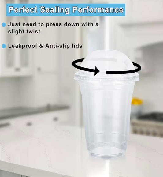 16oz / 500ml Clear Smoothie Cups with Dome Lids – Ideal Humidity Domes for Cuttings and Plantlets