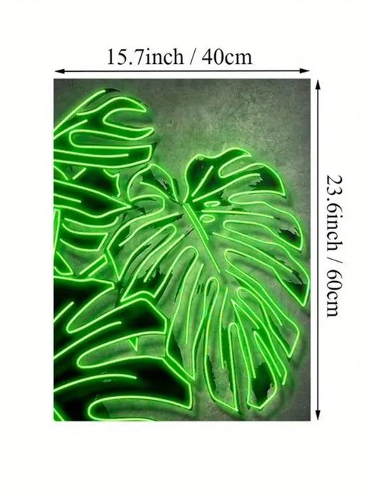 Neon Green Monstera Leaf Canvas 41w cm x 60h cm