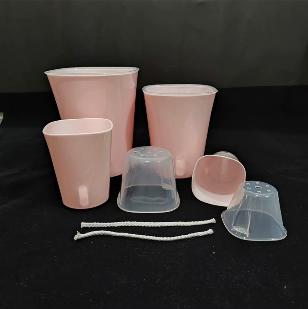 Pre - Order - Pink Glossy Self Watering Plant Pots with Clear Inner | Multiple Sizes