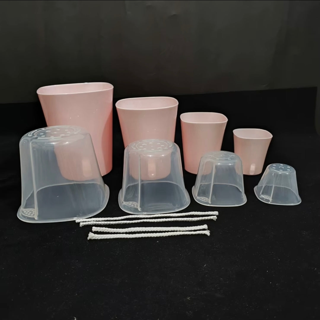 Pre - Order - Pink Glossy Self Watering Plant Pots with Clear Inner | Multiple Sizes