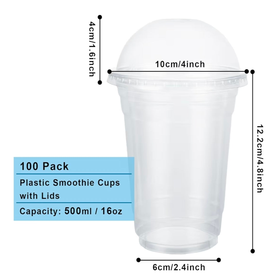 16oz / 500ml Clear Smoothie Cups with Dome Lids – Ideal Humidity Domes for Cuttings and Plantlets