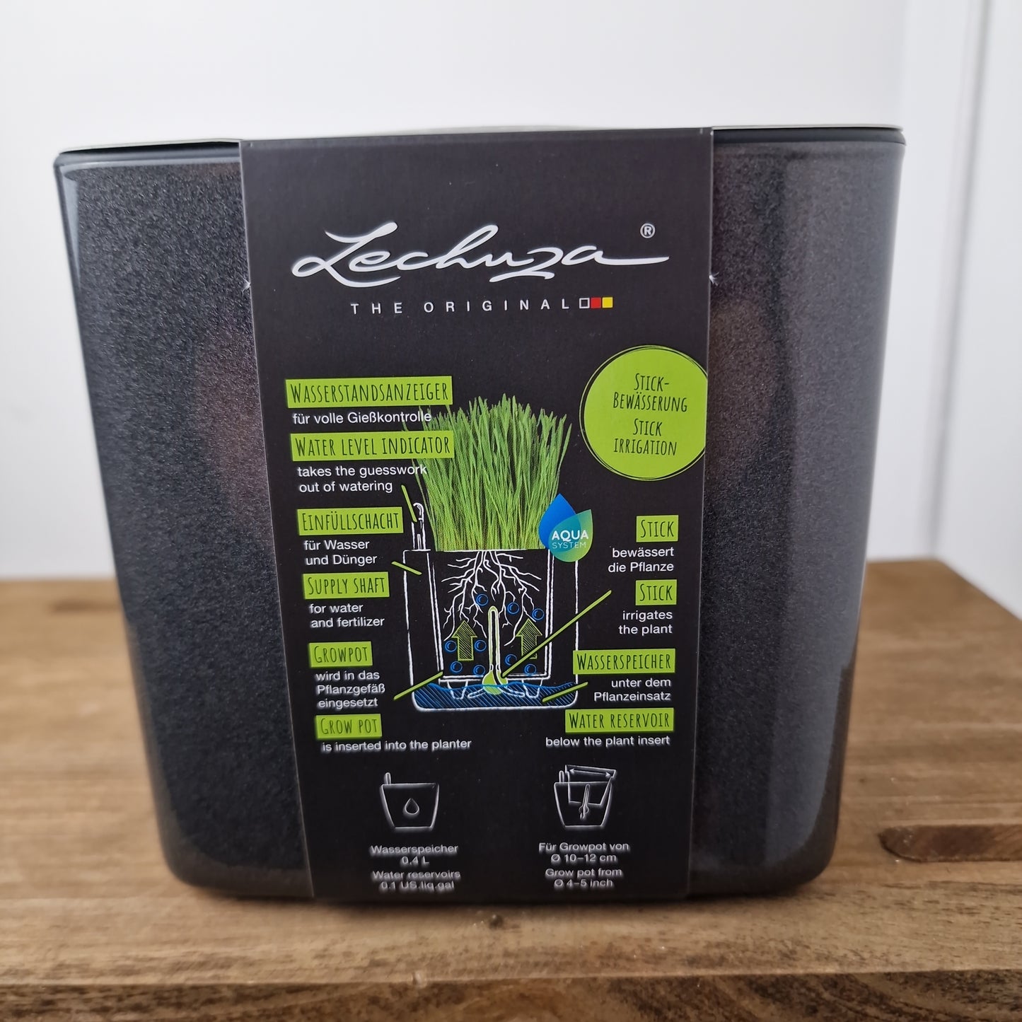 Lechuza Cube All in One 14cm Self Watering Pot Charcoal High Gloss